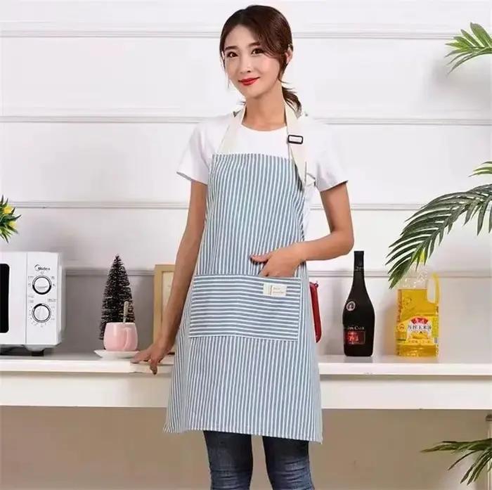 Tablier rayé en lin Cotto avec ceinture fine en coton, salopette à café, accessoires de cuisine, tac