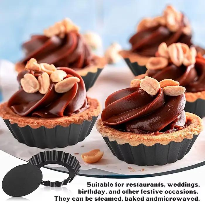 LMETJMA Mini moules à tarte 8 cm moules à tarte aux œufs avec fond amovible antiadhésif petit moule