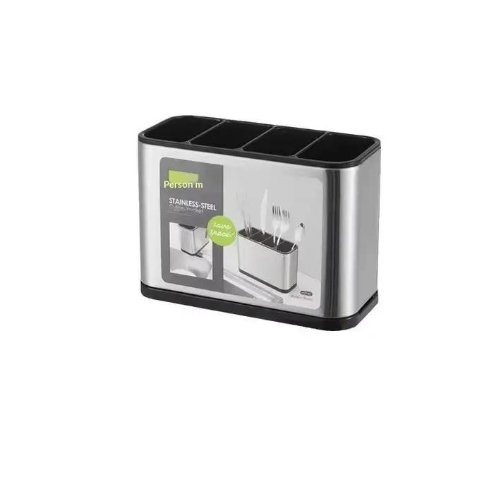 Support d'ustensiles de cuisine en acier inoxydable pour comptoir, grande capacité, multi-compartime