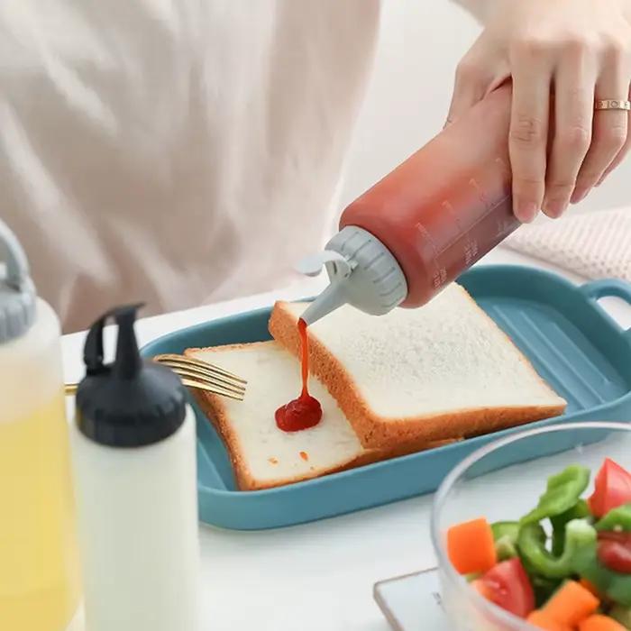 Grands bouteilles de condiments à presser de 175ML/350ML, avec buses, Ketchup, Sauces barbecue, bout