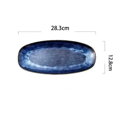 KINGLANG-Assiette Longue Bleue Glacée au Four Japonais, Poisson à la Vapeur Domestique, Grand pio à