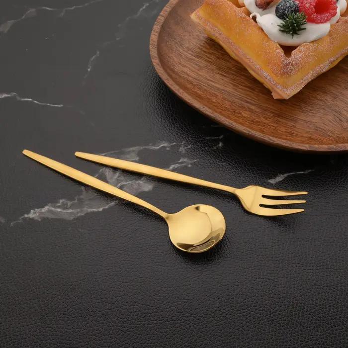 Cuillère à café dorée en acier inoxydable, 6 pièces, cuillères à café, gâteau glacé, Dessert, ensemb