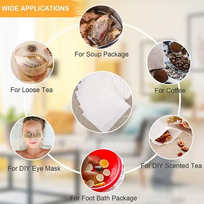 Sachets de thé en tissu non tissé, 100 pièces/lot, sacs filtrants pour thé aux épices, avec ficelle