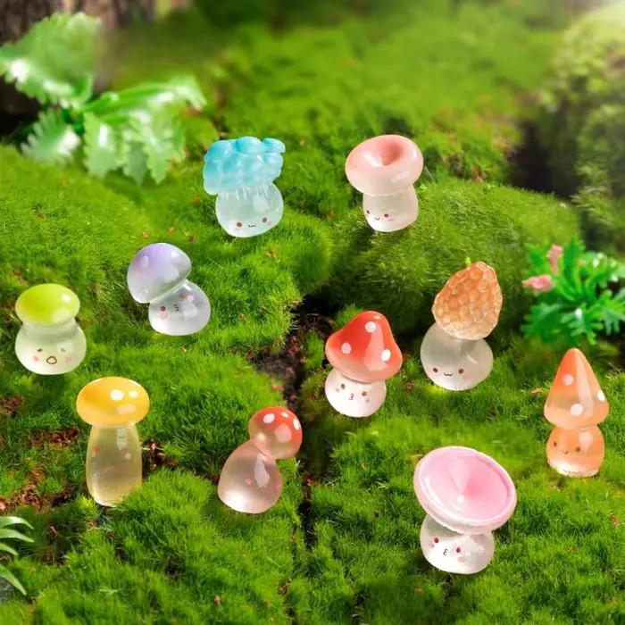 10 mini champignons lumineux de couleurs aléatoires, accessoires décoratifs DIY pour micro-paysages