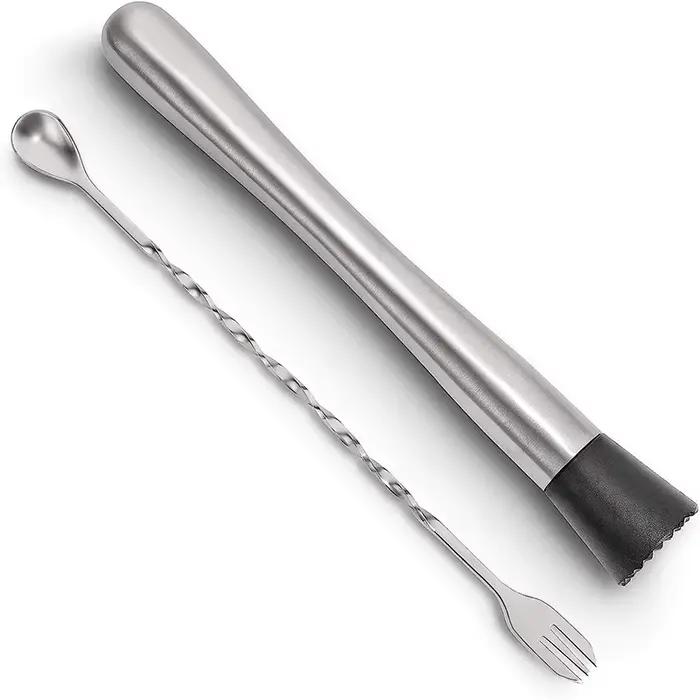 LMETJMA 10 pouces acier inoxydable Cocktail Muddler et cuillère à mélanger professionnel Bar Cocktai