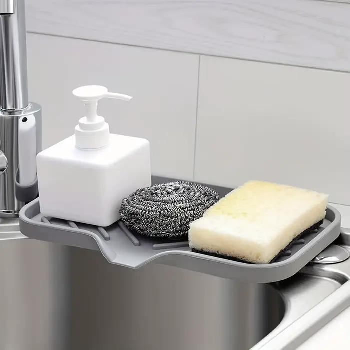 Plateau d'évier en Silicone avec vidange, support de rangement d'éponge de savon, comptoir d'évier,