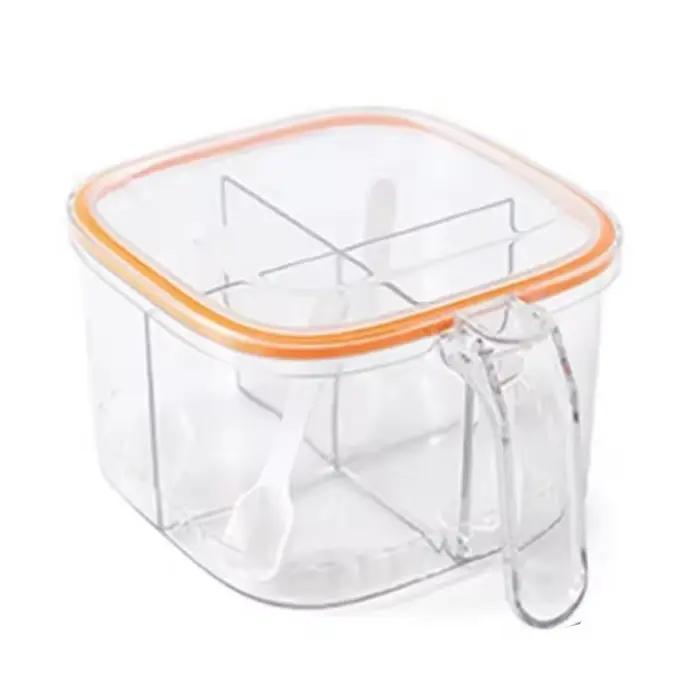 Boîte d'assaisonnement au sel multi-grille avec cuillères et couvercle scellé, pot à épices Transpar