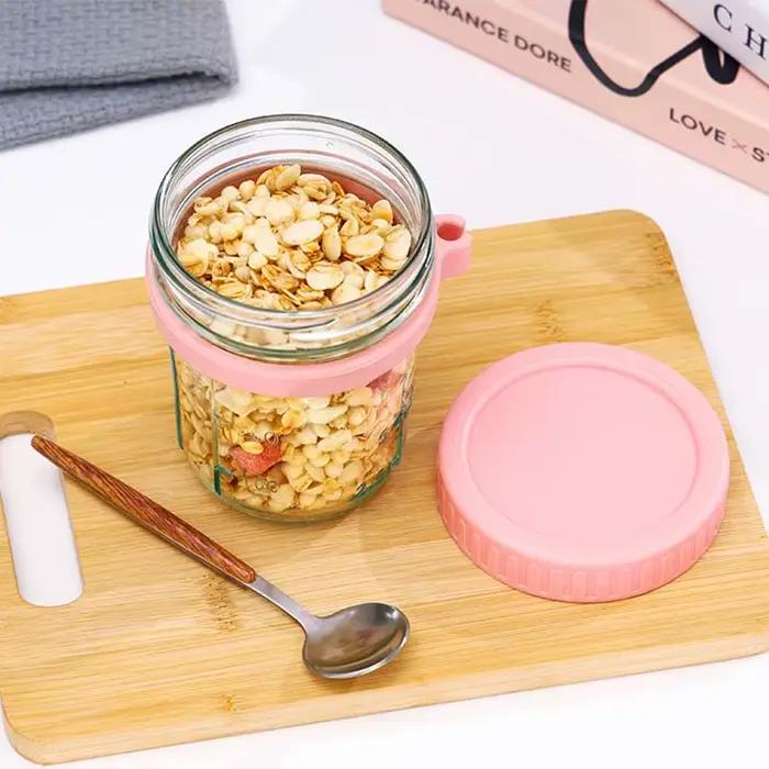 Récipient d'avoine de nuit avec couvercle et cuillère Portable petit déjeuner avoine céréales noix y