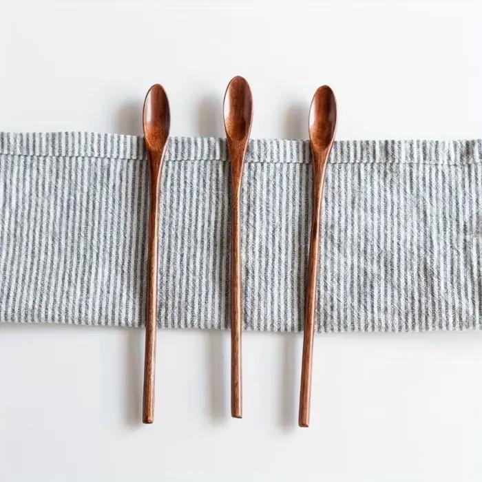 Cuillère en bois faite à la main exquise, style occidental, longue cuillère Bing avec cuillère à rem