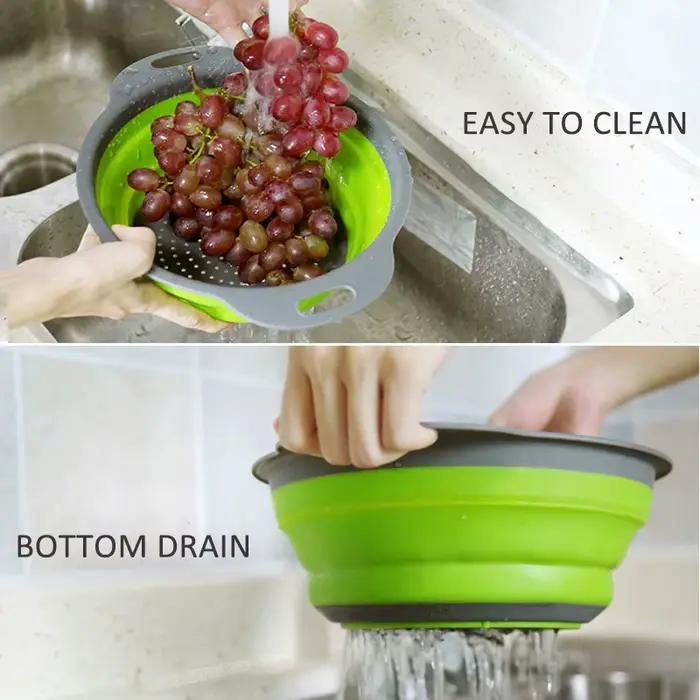 1/2 pièces Silicone rond pliant légumes Fruits lavage égouttoir panier passoire pliable égouttoir ou