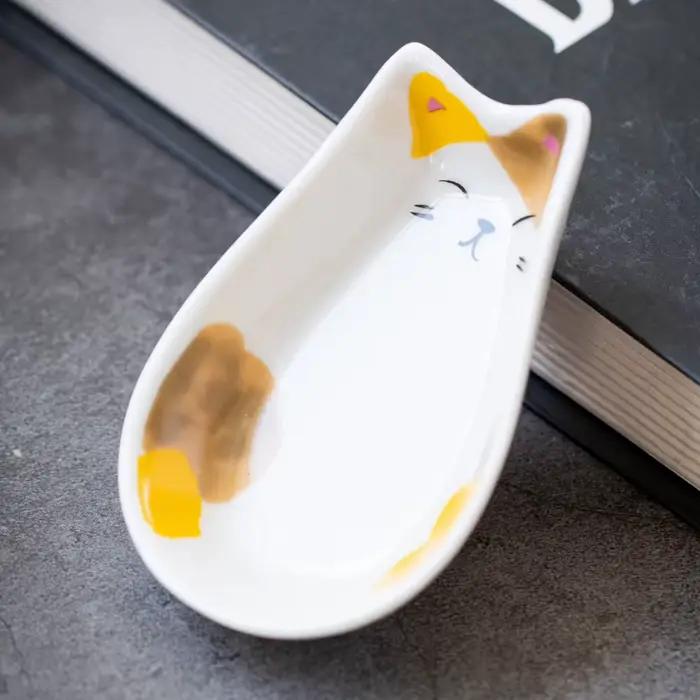 Plat d'assaisonnement en céramique, crée un plat de signification, dessin animé japonais, Sauce chat
