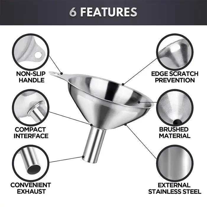 Ensemble d'entonnoirs de cuisine en acier inoxydable, 3/5 pièces, entonnoirs métalliques de qualité