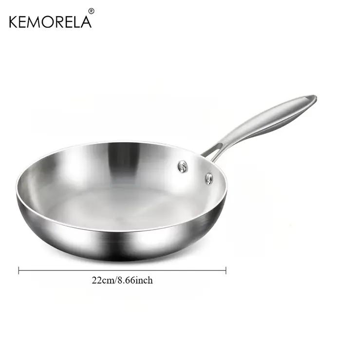 KEMORELA 316 Poêle à frire en acier inoxydable, design poli miroir, plusieurs tailles en acier inoxy