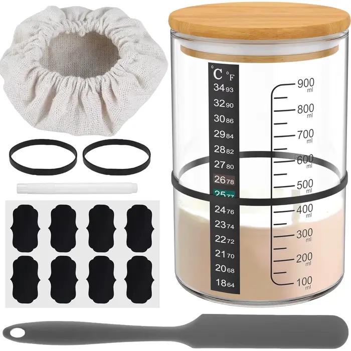 Kit de pot de démarrage au levain, 9 pièces, 900ML, récipient de démarrage en verre transparent, pot