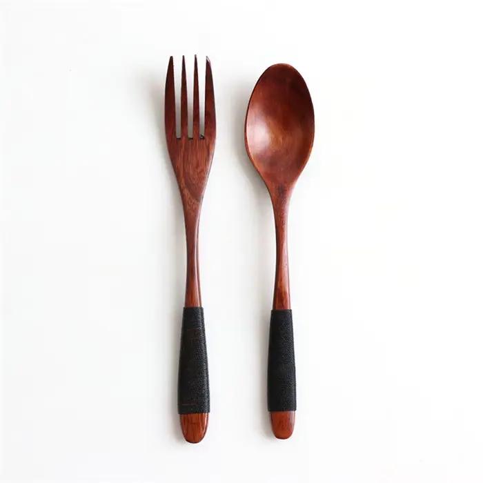 Cuillère et fourchette en bois naturel, 2 pièces, queKit soupes de riz, ustensile céréales fait à la