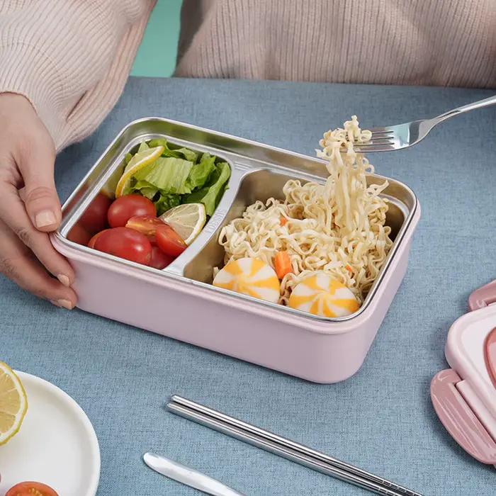 Boîte à lunch portable en acier inoxydable 304, étanche, nourriture synchronisée, beaucoup avec cuil