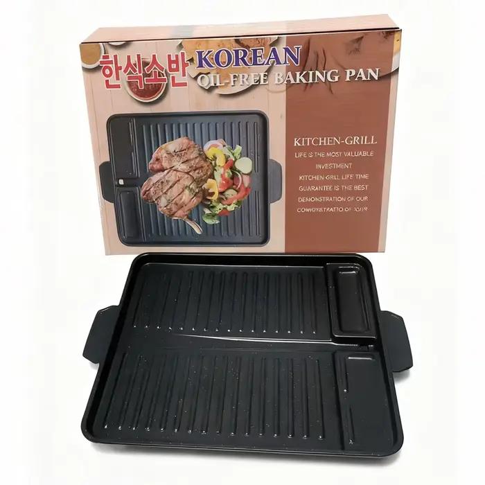Plaque de barbecue coréenne rectangulaire antiadhésive pour cuisson intérieure et extérieure, sans f