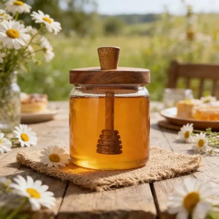1/2 Bouteilles en verre pour le stockage du miel avec cuillère et couvercle, pots à miel à large ouv