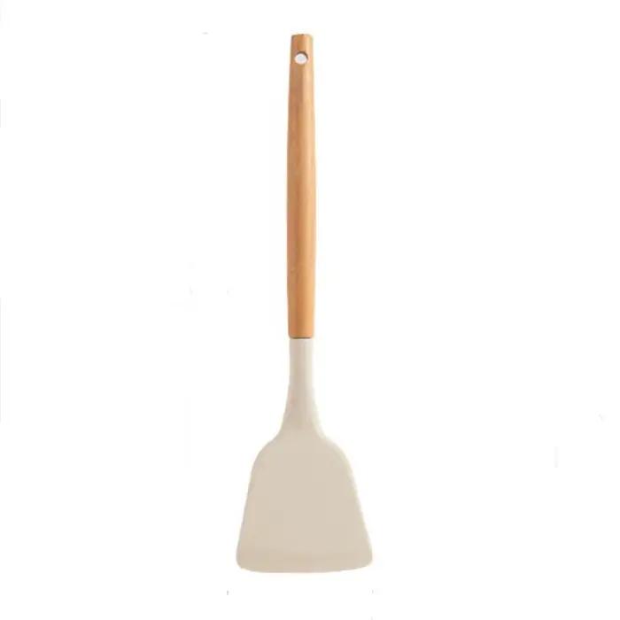 Ustensiles de cuisine antiadhésifs avec manche en bois, outils de cuisine en silicone, spatule, pell