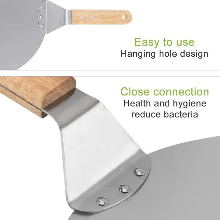 Pelle à Pizza 10/12 pouces, outils de pâtisserie, manche en bois en acier inoxydable, poêle ronde An