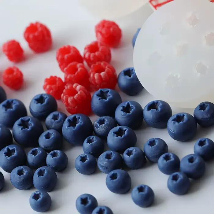 Moule 3D en Silicone pour bougie de fruits, Simulation de myrtille et de framboise, Fondant, bricola