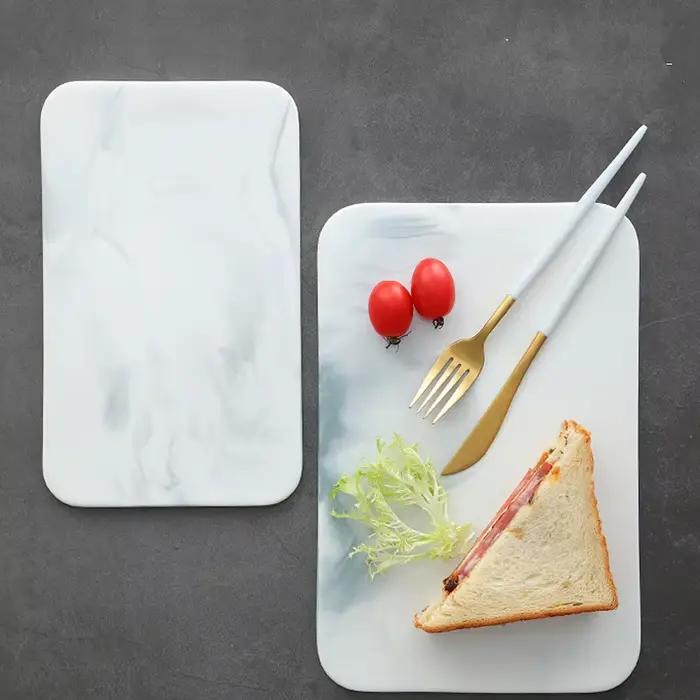 Planche à découper en marbre pour craquelins au fromage et sushi, assiette rectangulaire en céramiqu