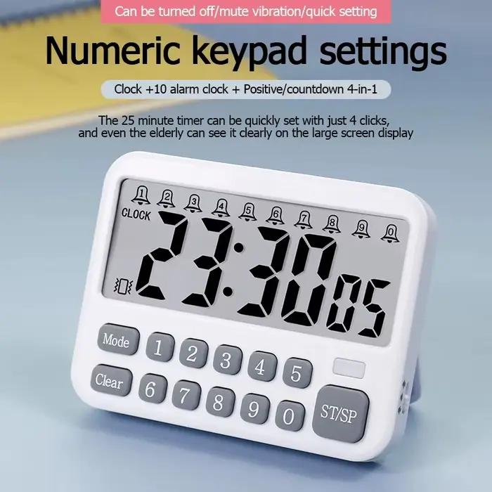 Minuterie de cuisine numérique, 10 alarmes, compte à rebours de 99 heures, réveil magnétique muet/Vi