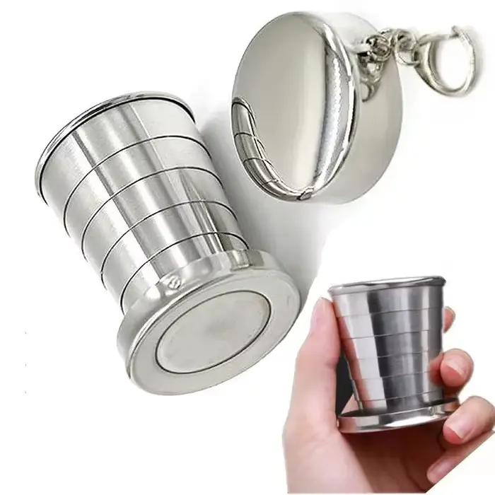 Tasse télescopique pliante portative d'acier inoxydable pour l'ustensiles de camp de thé vaisselle t