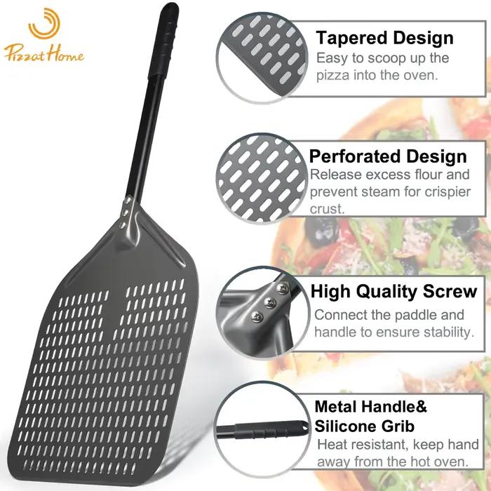 12 "duro anodisé perforé Pizza Peel Rectangle Pizza tournant pelle ensemble aluminium Pizza Peel Pad