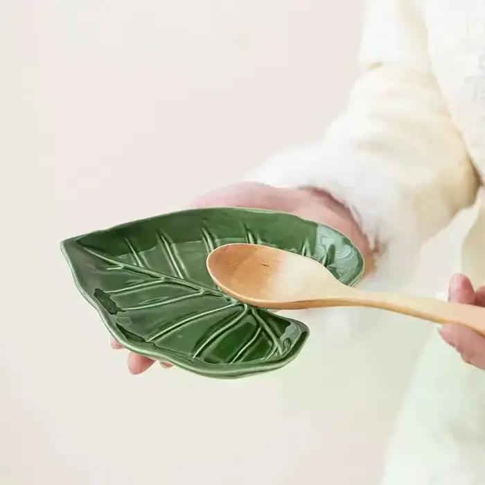 Porte-spatule en céramique, porte-cuillère de comptoir de cuisine, Design de feuilles mignonnes, por
