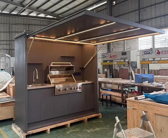 Station de barbecue modulaire extérieure moderne en acier inoxydable personnalisée avec tiroir pour
