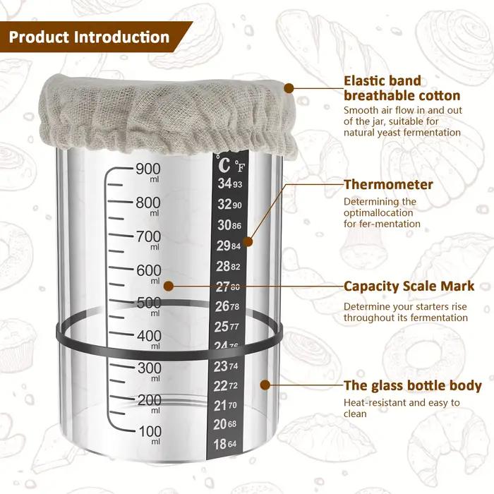 Pot de démarrage de pâte 900ml, récipient de Fermentation au levain, pot en verre transparent avec c