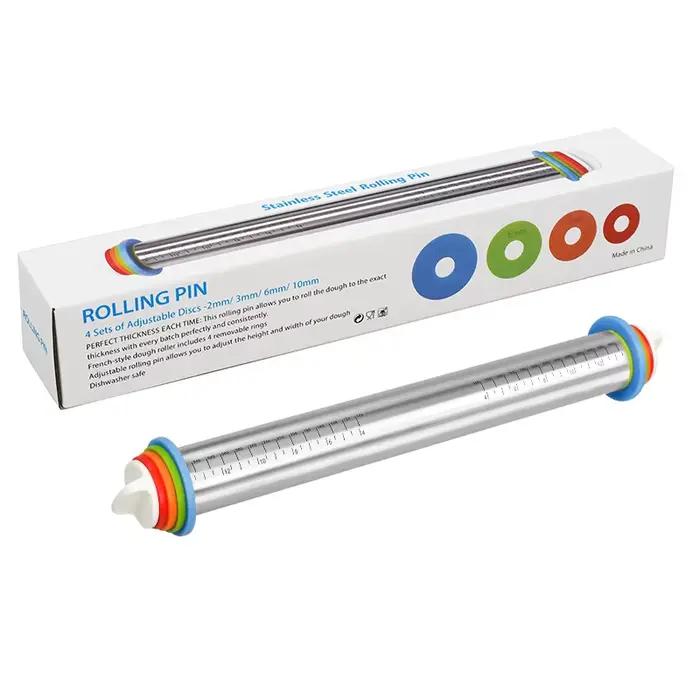 Ensemble de rouleaux à pâtisserie et tapis à pâtisserie en Silicone, rouleau à pâte en acier inoxyda