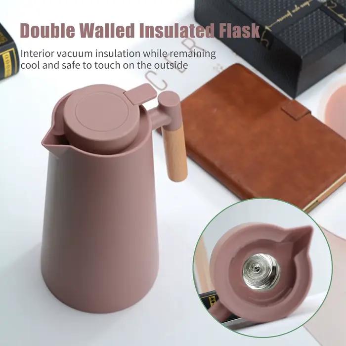 Carafe à café thermique sous vide à double paroi, pot thermos avec poignée en bois, bouilloire isolé