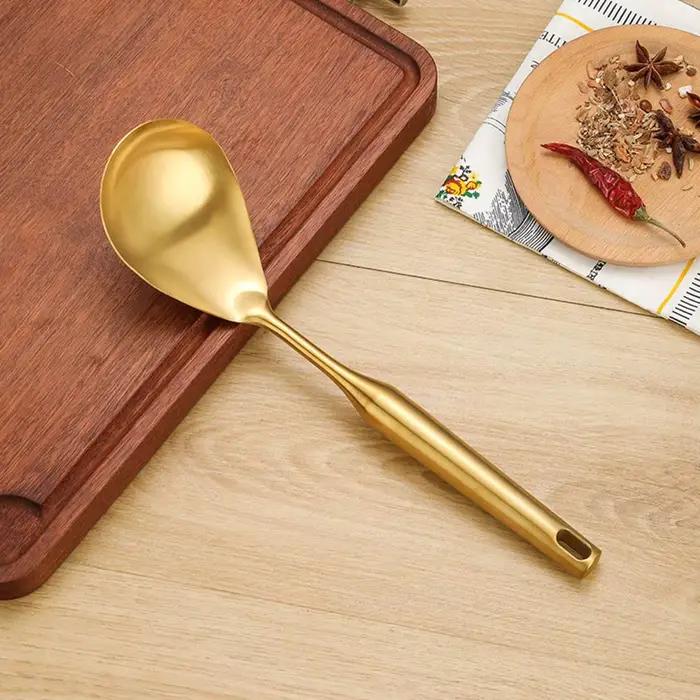 Spatule en acier inoxydable doré, grande louche à soupe, ustensiles de cuisine, ensemble de truelle