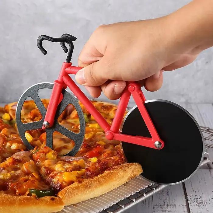 Couteau à pizza en acier inoxydable en forme de vélo à deux roues, outil de coupe de pizza, vélo ron