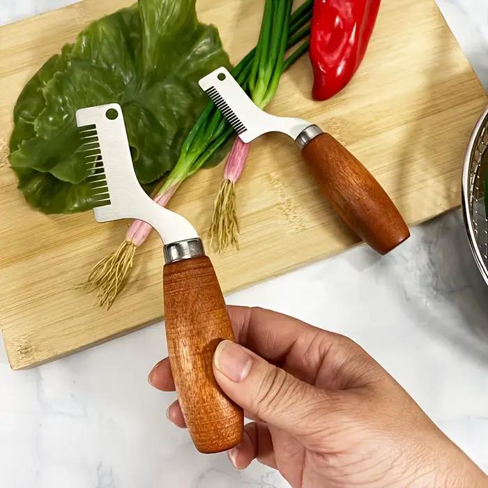 Hachoir à manche en bois bleu ciel pour hacher herbes ail et oignons verts pour cuisine maison et plats de fête