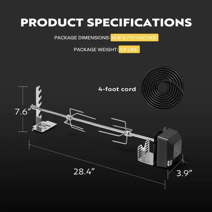 Kit de gril à rôtissoire avec moteur électrique 4W
