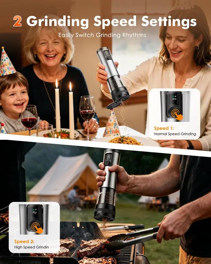 Ensemble de moulins à poivre automatiques avec base rechargeable, écran LED, outil de cuisine, adapté à la maison, à la cuisine, aux barbecues et à l'extérieur