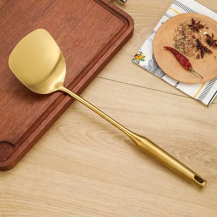 Spatule en acier inoxydable doré, grande louche à soupe, ustensiles de cuisine, ensemble de truelle de cuisson, ensemble d'outils de cuisine F2