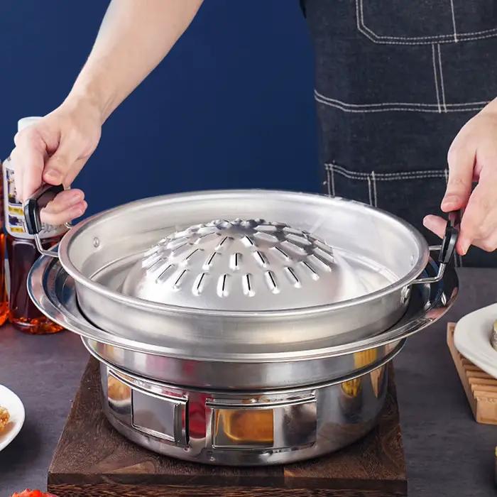Poêle à barbecue thaïlandaise 2 en 1 antiadhésive pour barbecue extérieur et cuisinière intérieure grillage et mijotage aluminium durable polyvalente