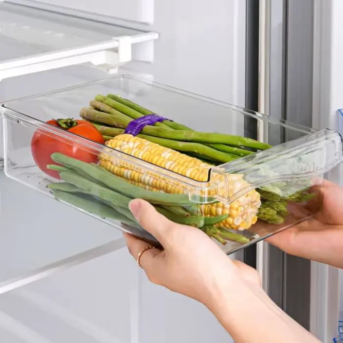 Boîte de rangement de cuisine, organisateur de conservation de fruits et légumes, récipient d'œufs Transparent sous étagère, tiroir de réfrigérateur