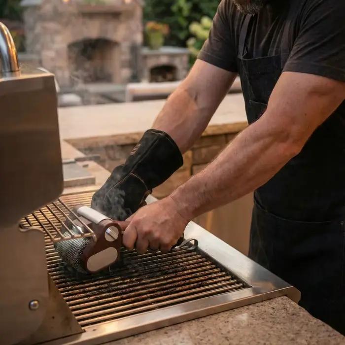 Nettoyeur de barbecue électrique rechargeable en acier inoxydable avec lumière LED