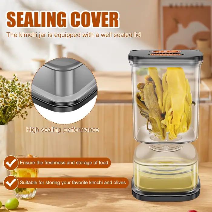 Pot à cornichons Flip Pickle Jar, capacité totale 33,82 oz, transparent, avec fourchette et minuteur, récipient hermétique pour cornichons, olives, oignons, ail