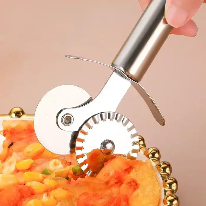 Rouleau à pizza en acier inoxydable, couteau à pizza, pelle à gâteau, outils de cuisson multifonctions, vague ronde, roues, plaque de cuisson