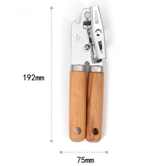 Ouvre-boîte manuel ergonomique professionnel en acier inoxydable, avec manche en bois, ouvre-bocal à coupe latérale, accessoires de cuisine