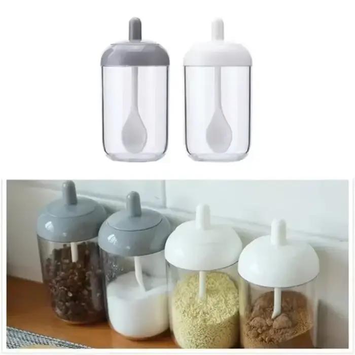 Pot à épices rond avec couvercle, cuillère, bouteille d'assaisonnement, boîte à condiments, boîte scellée, organisateur de cuisine