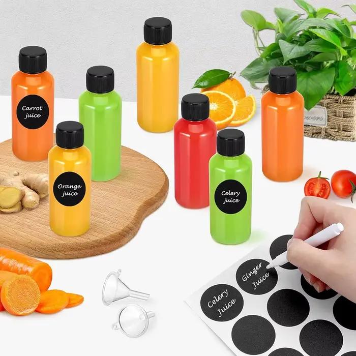 Mini bouteilles de gingembre en plastique réutilisables de 2oz, 16 paquets, bouteilles de jus étanches avec couvercles pour échantillons de jus, d'huile et de liquide
