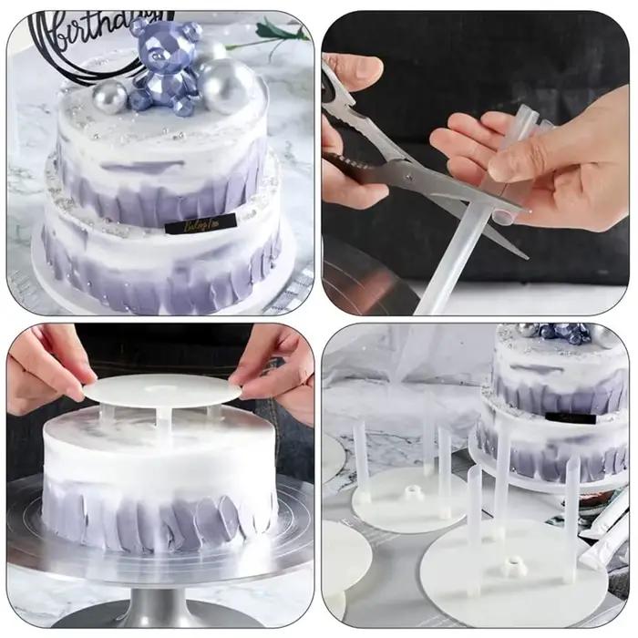 Support de gâteau à étages, plateau à gâteau réutilisable de 9/12/16/20/26 cm et tiges de maintien pour structure et empilage de gâteaux à étages