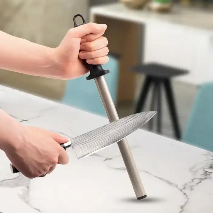 Tige d'affûtage de couteaux professionnels en acier au carbone diamanté Tige d'affûtage de lames pour la cuisine, la maison ou la chasse Master Chef Hunter Gourmet